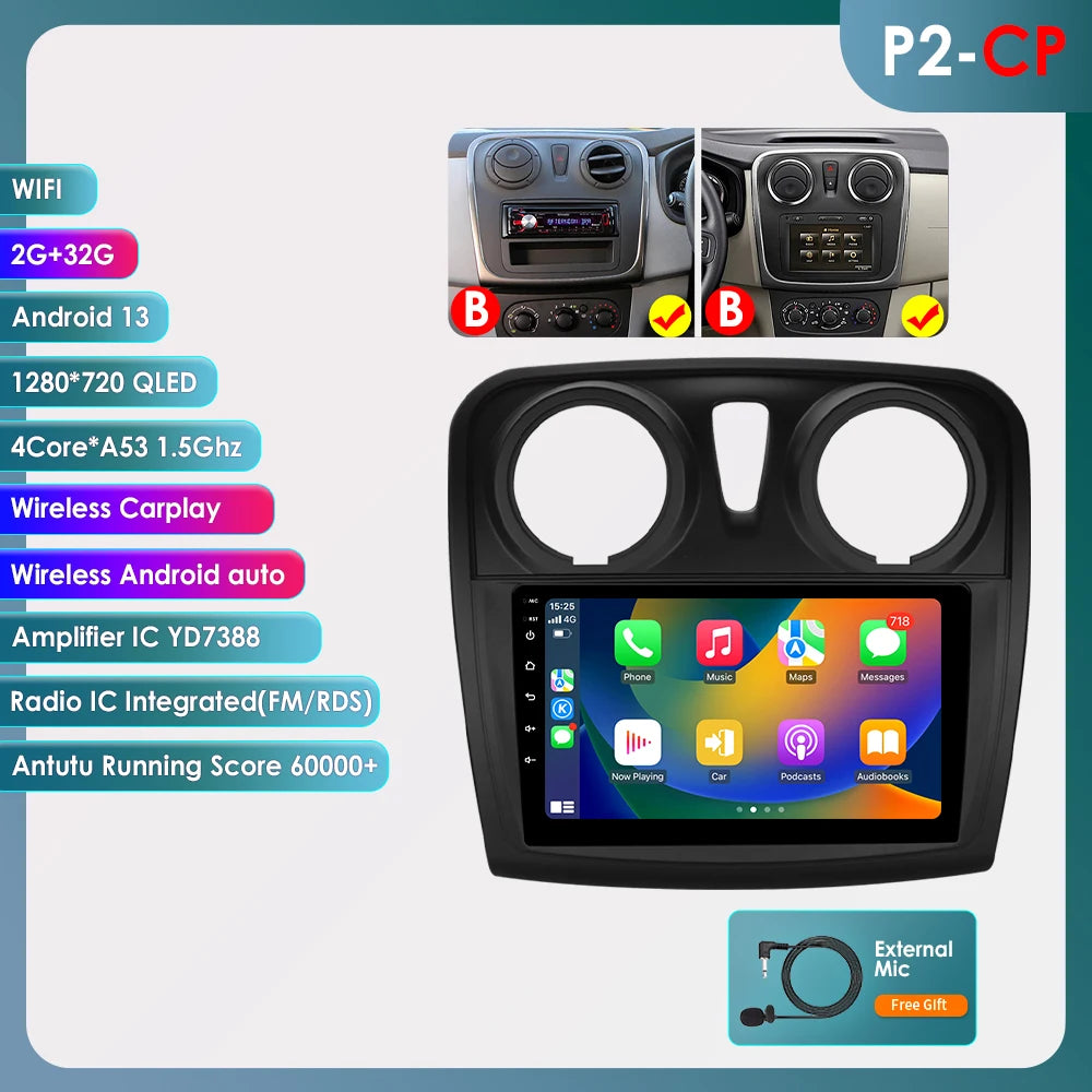 Hizpo-Autoradio Android pour Renault Logan 2, 2012-2019, Sandero 2, 2014-2019, 4G, Limitation de la voiture, GPS, 2Din, Autoradio, CarPlay, WIFI, DSP