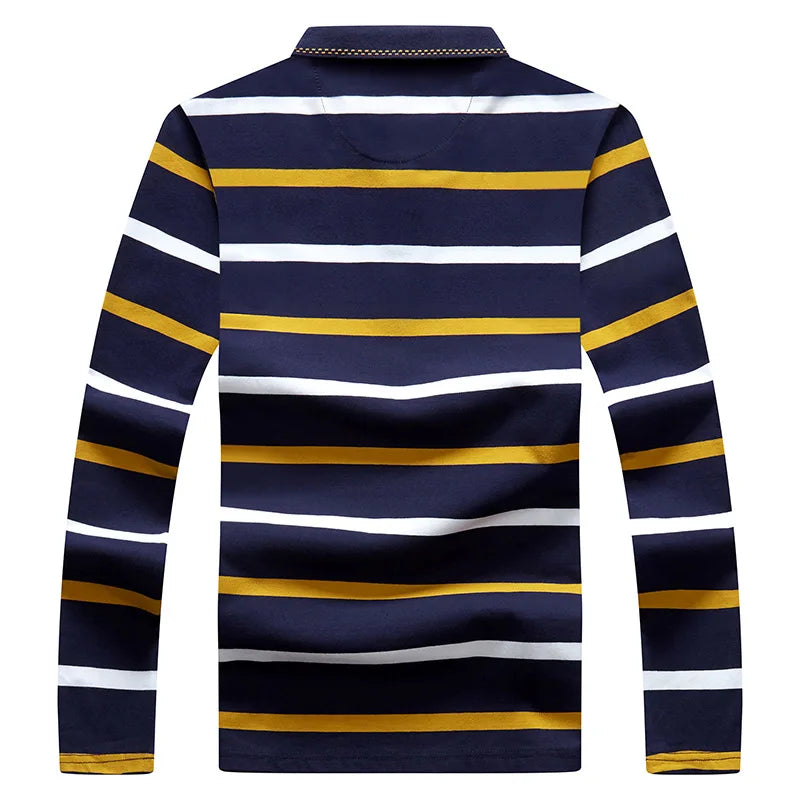 Polo à manches longues brodé en coton pour hommes, t-shirt à rayures, mode décontractée, t-shirt d'affaires, printemps, automne