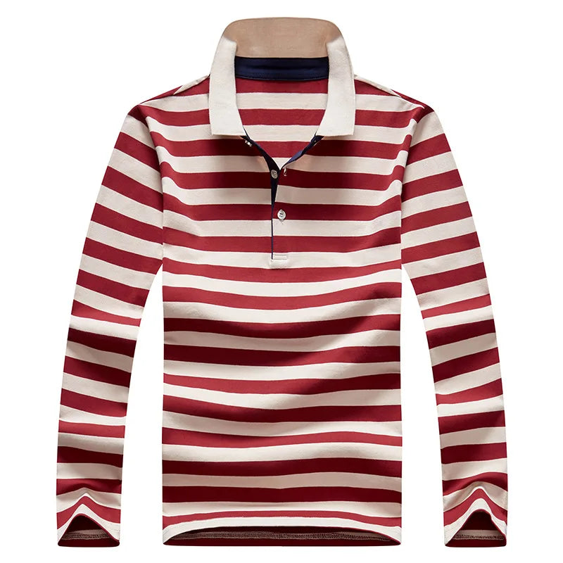 Polo à manches longues brodé en coton pour hommes, t-shirt à rayures, mode décontractée, t-shirt d'affaires, printemps, automne