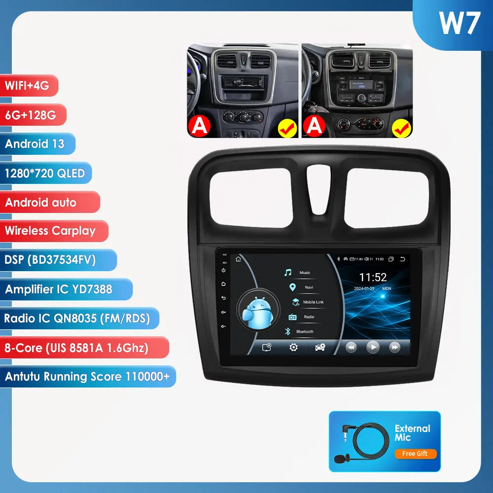 Hizpo-Autoradio Android pour Renault Logan 2, 2012-2019, Sandero 2, 2014-2019, 4G, Limitation de la voiture, GPS, 2Din, Autoradio, CarPlay, WIFI, DSP