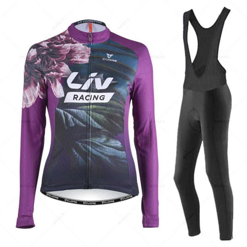 Liv-Ensemble de maillots de cyclisme pour femmes, manches longues, vêtements de vélo, maillot VTT, Culotte, printemps, automne