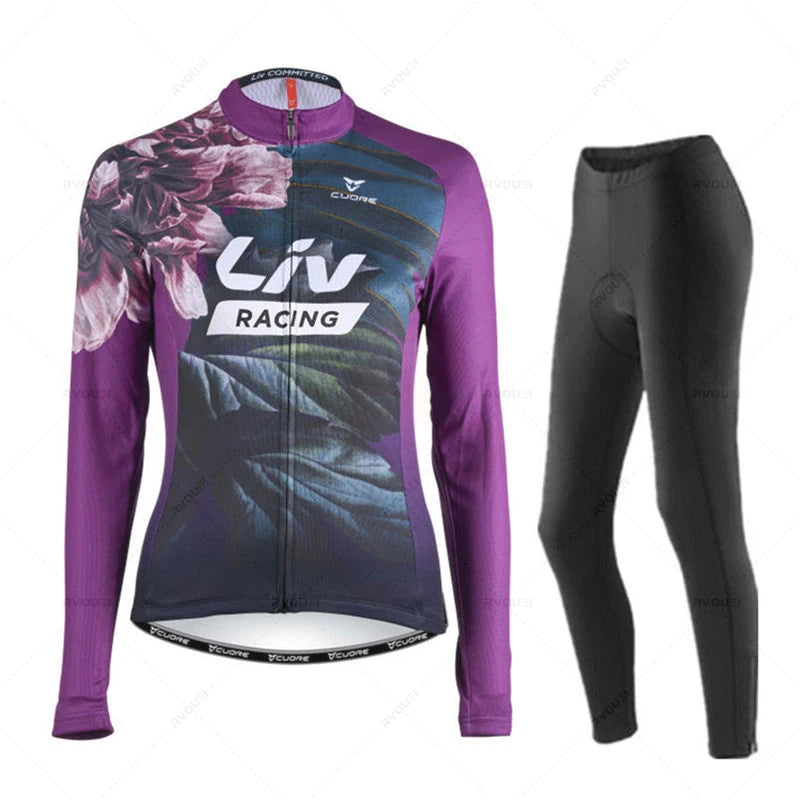 Liv-Ensemble de maillots de cyclisme pour femmes, manches longues, vêtements de vélo, maillot VTT, Culotte, printemps, automne
