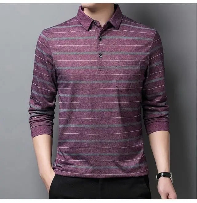 Polos rayés à manches longues pour hommes, Streetwear décontracté, Vêtements d'affaires, Mode coréenne, Polyvalent, Nouveau, Automne, Printemps