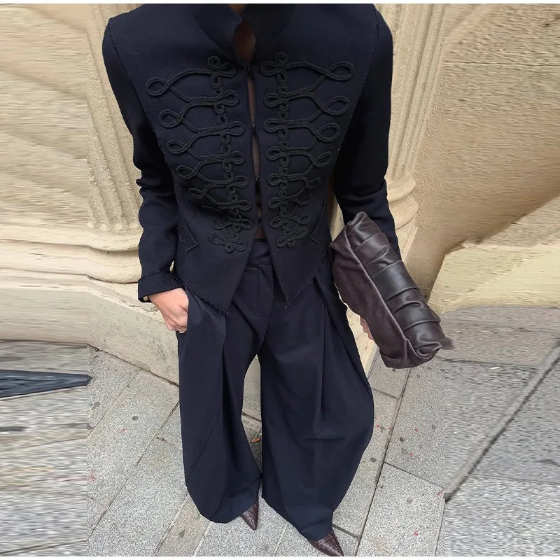 Veste élégante en Satin à boutons grenouille pour femme, col montant, manches longues, Slim, décontractée, manteau de fête de rue, hauts de bureau, printemps 2026