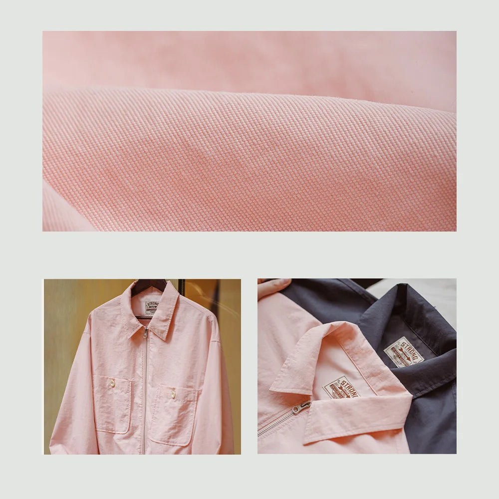 Maden Veste à col de baseball vintage pour femme, courte et décontractée, printemps-automne, légère, tenue quotidienne, rose