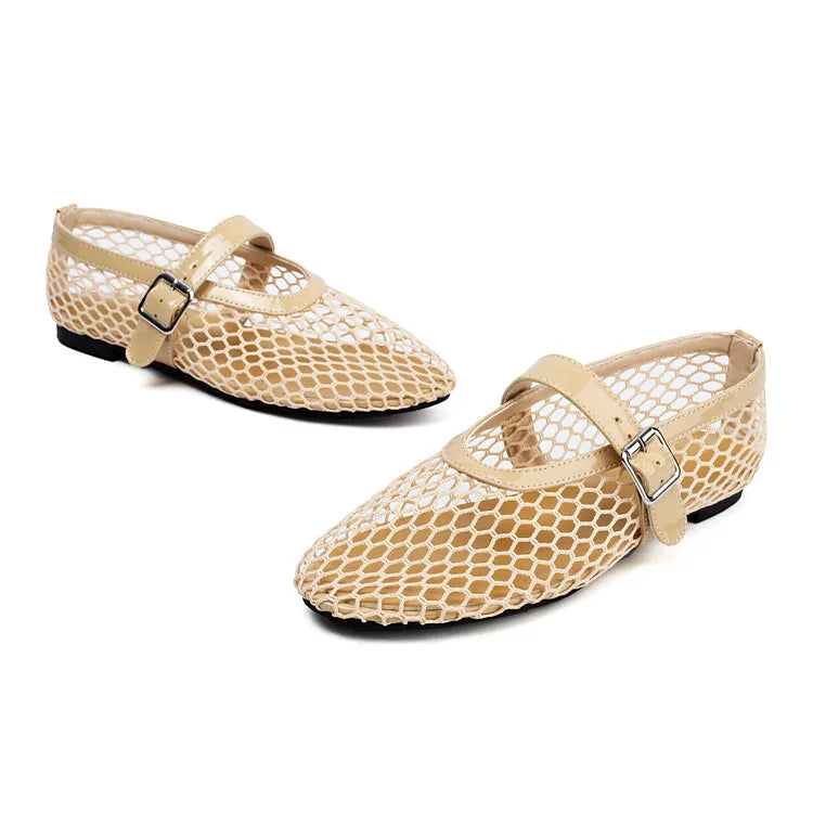 LeShion de Chanmeb marque maille Net ballerines chaussures pour femmes sangle boucle respirant Cool printemps été INS ballerine chaussures 43