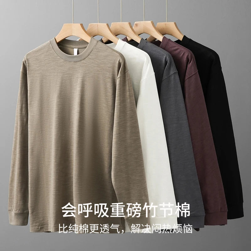 DUKEEN t-shirts à manches longues en coton flammé lourd pour hommes printemps et automne sous-vêtements respirants en pur coton vêtements pour hommes