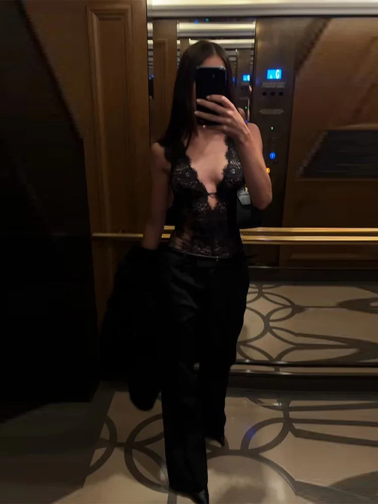 Body en dentelle patchwork ajouré transparent pour femme, décolleté plongeant, tenue de soirée sexy printemps, clubwear pour femmes