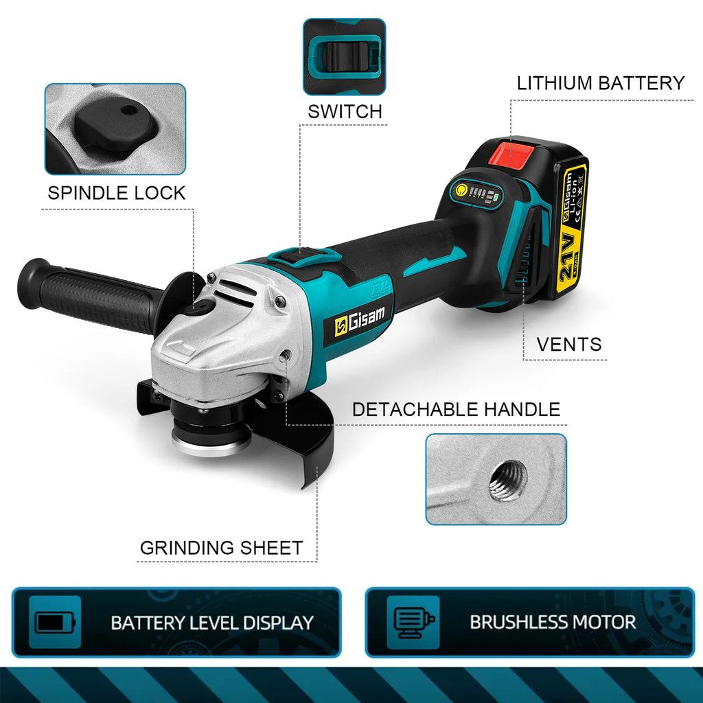 Gami 125mm 4 vitesses meuleuse d'angle sans brosse meulage sans fil polissage Machine de découpe outils électriques pour Makita 18V batterie broche