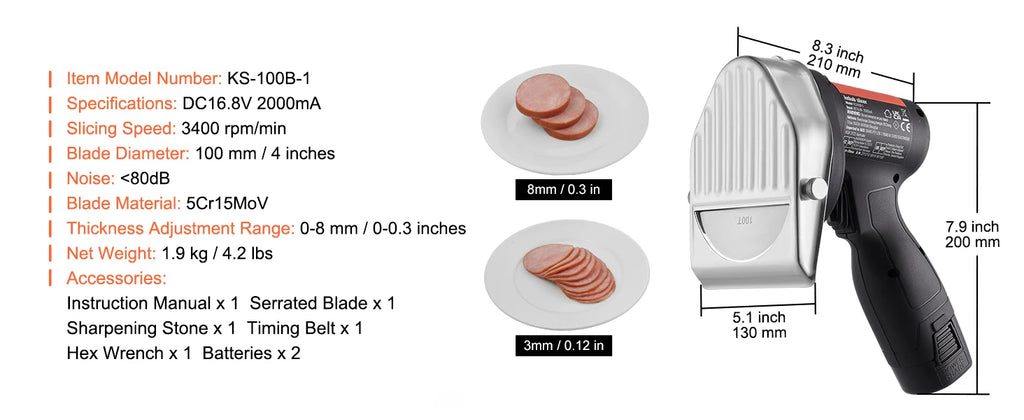 SucceBuy couteau électrique Shawarma, couteau turc professionnel à batterie sans fil coupe gyroscopique commerciale en acier inoxydable