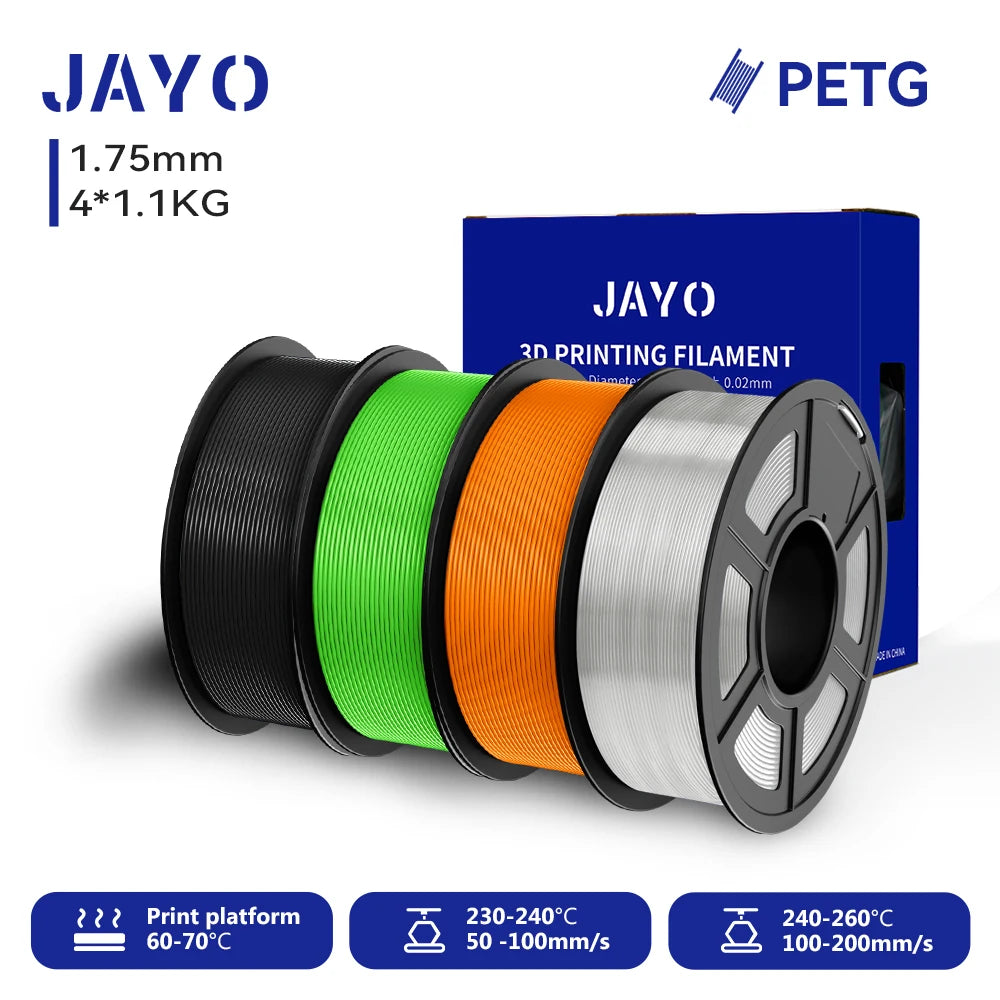 JAYO-Filament PETG pour imprimante 3D FDM, matériel d'impression 3D soigneusement enroulé, 2 rouleaux, 1.75mm, 2.2kg par ensemble
