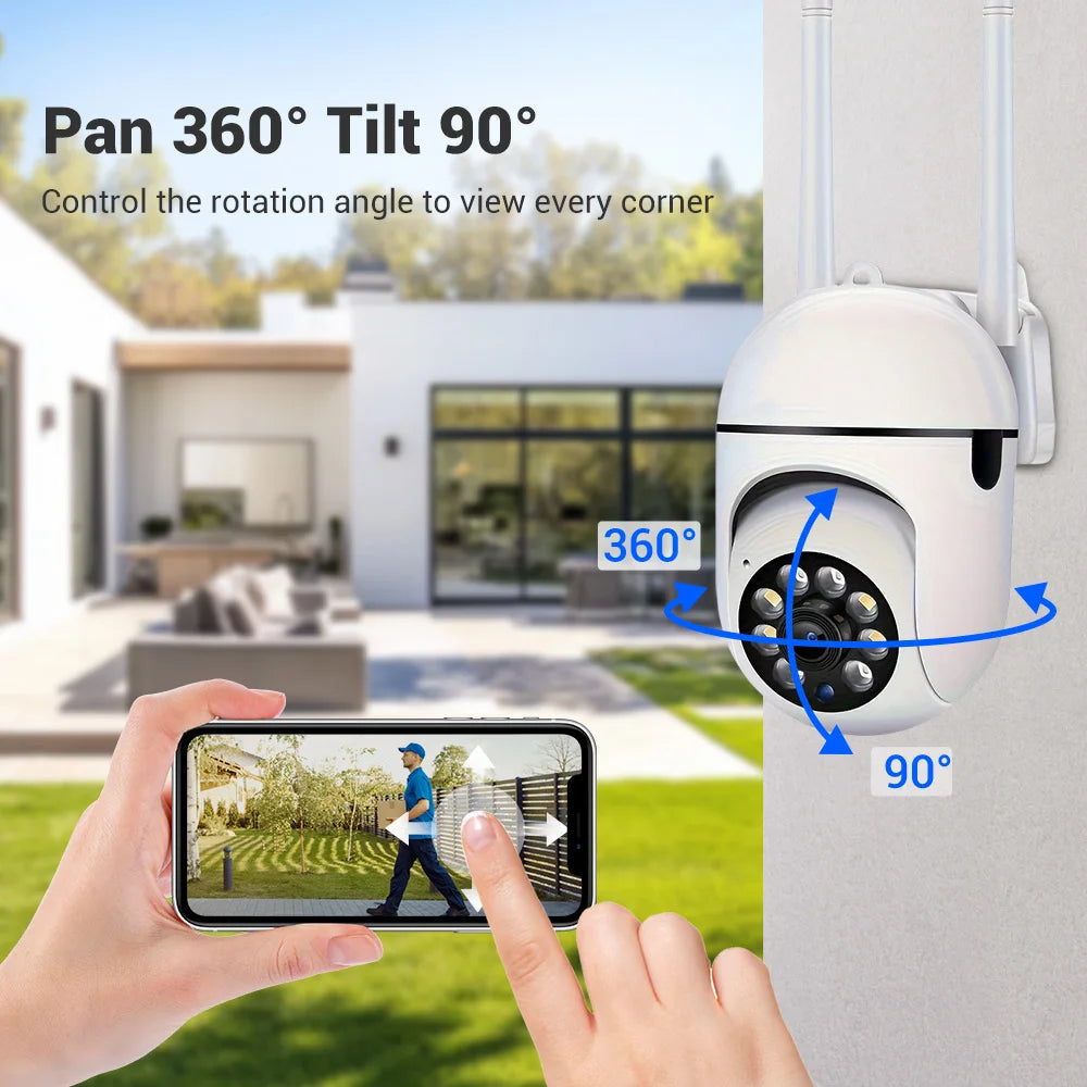 Caméra de sécurité WiFi intérieure/extérieure sans fil 1080P HD, 2 pièces, Vision nocturne couleur, Audio bidirectionnel, 360 °   Panoramique/inclinaison/Zoom, Mo