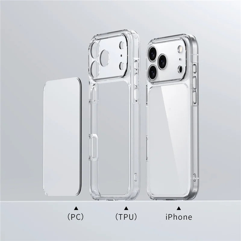 Coque de protection transparente antichoc de luxe pour iPhone 17 Air, 17, 17 Pro, 17 Pro Max – Housse arrière rigide hybride transparente en TPU+PC