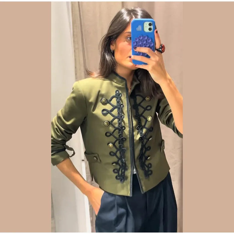 Veste élégante en Satin à boutons grenouille pour femme, col montant, manches longues, Slim, décontractée, manteau de fête de rue, hauts de bureau, printemps 2026
