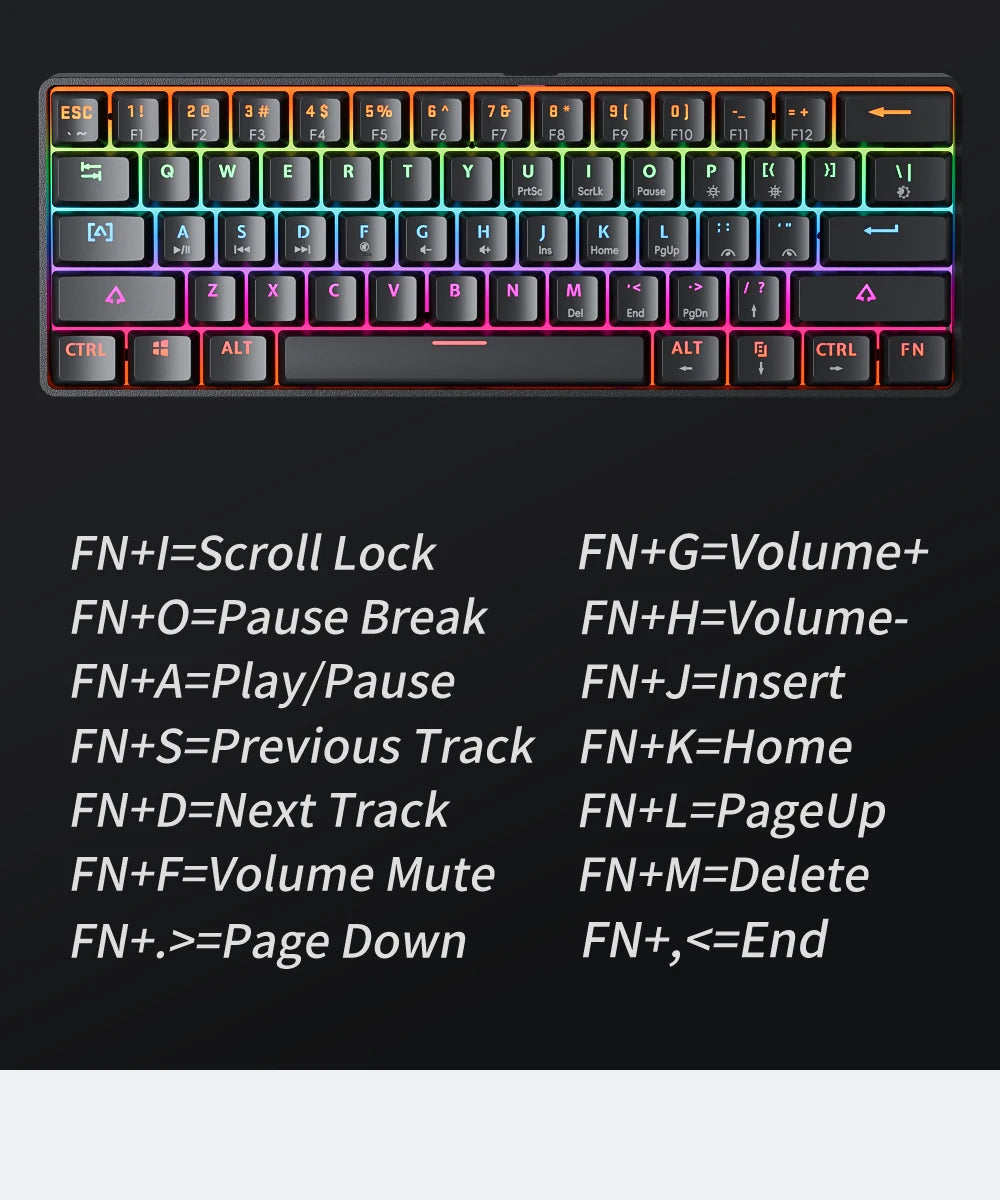 MUCAI MK61 USB Gaming Esports clavier mécanique 61 touches axe rouge filaire câble détachable rétro-éclairage rvb échange à chaud
