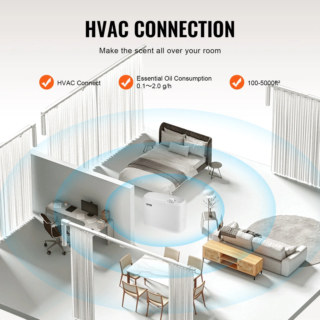 VEVOR Machine à air parfumé, diffuseur d'huiles essentielles intelligent Bluetooth 850 ml, diffuseur de parfum CVC sans eau air froid, machine de diffusion d'aromathérapie pour maison, bureau, hôtel