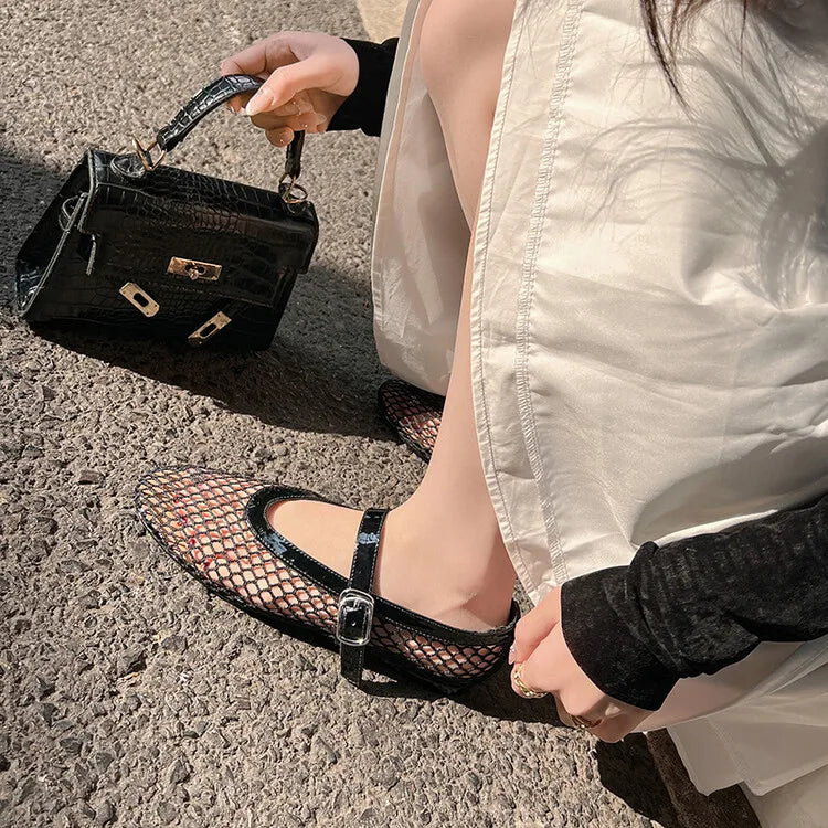 LeShion de Chanmeb marque maille Net ballerines chaussures pour femmes sangle boucle respirant Cool printemps été INS ballerine chaussures 43