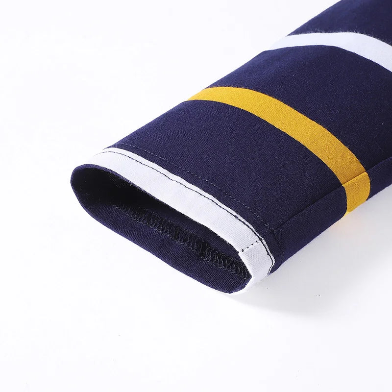 Polo à manches longues brodé en coton pour hommes, t-shirt à rayures, mode décontractée, t-shirt d'affaires, printemps, automne