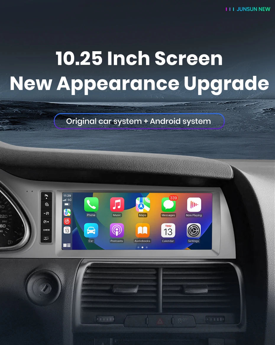 Junsun autoradio sans fil CarPlay Android Auto pour Audi Q7 4L 2006-2015 MMI 2G 3G 8 cœurs 4G WiFi BT GPS écran tactile Autoradio