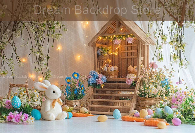 Printemps pâques fond photographie mignon lapin carotte lapin oeuf maison toile de fond décor pour enfants anniversaire gâteau Smash Photo Studio