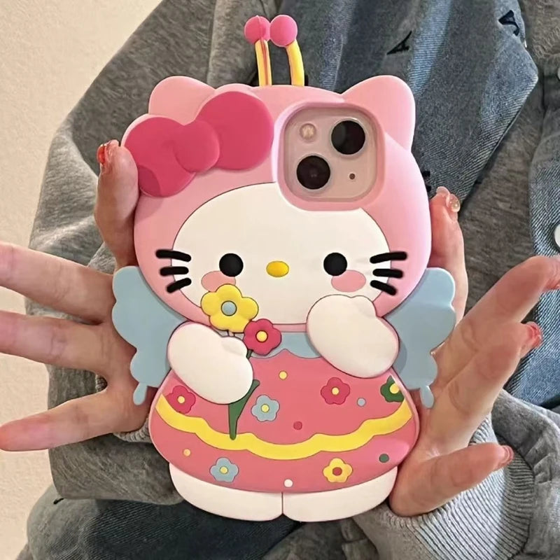 Pour iPhone 17 Pro Max 16 15 14 Plus 14 13 12 Mini 11 SE 7 8 X XS XR dessin animé papillon Kitty 3D coque de téléphone en Silicone souple