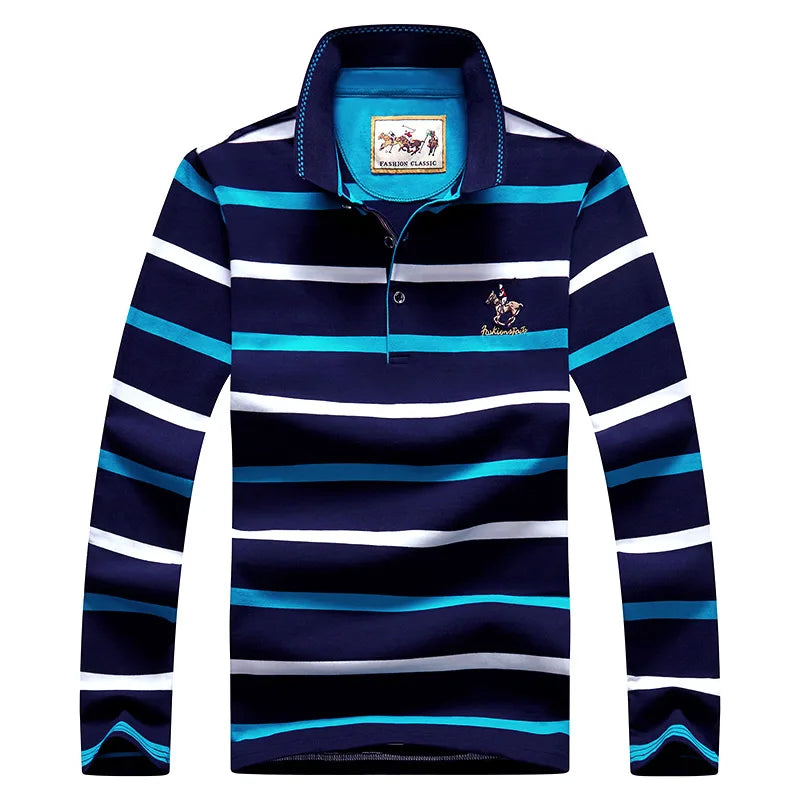 Polo à manches longues brodé en coton pour hommes, t-shirt à rayures, mode décontractée, t-shirt d'affaires, printemps, automne