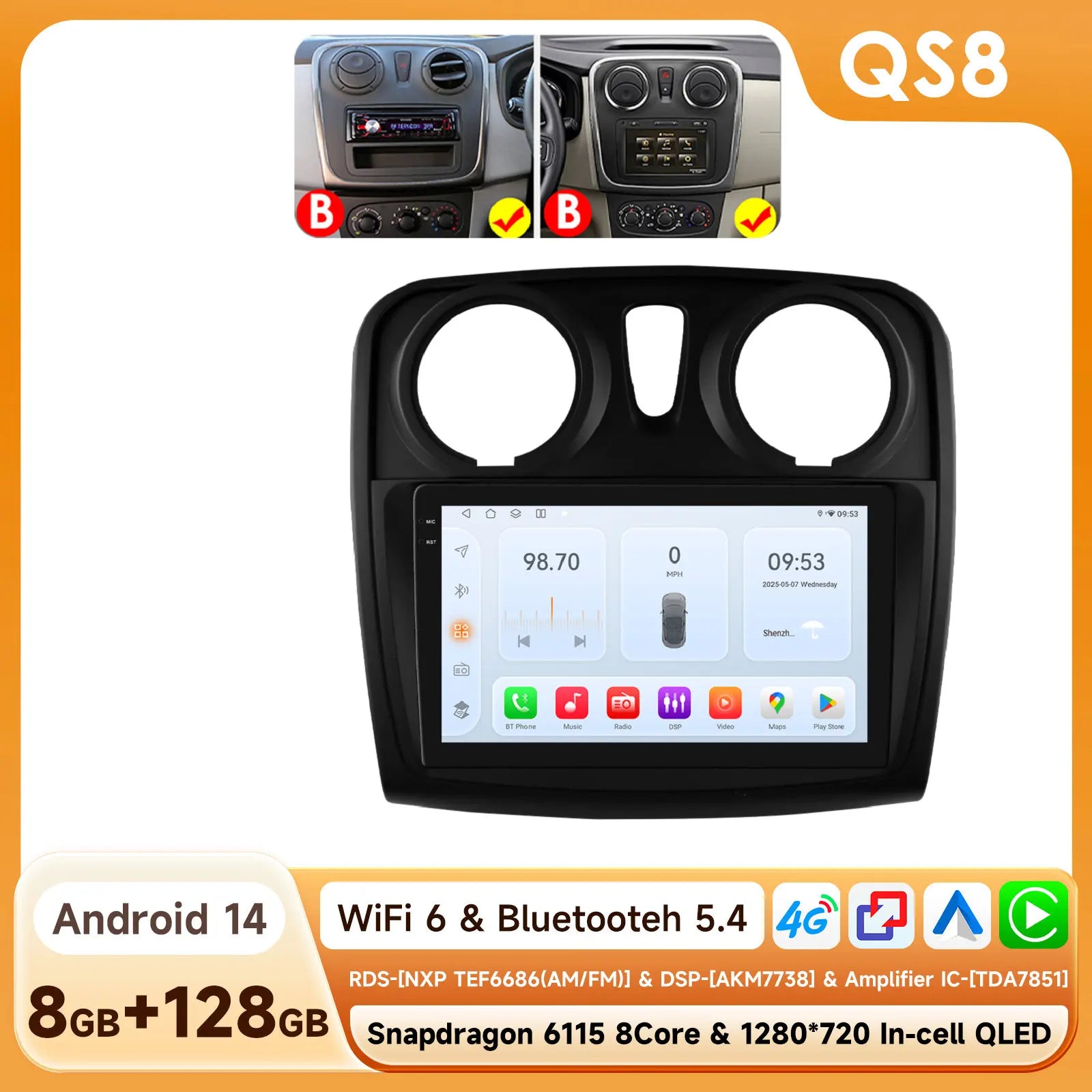 Hizpo-Autoradio Android pour Renault Logan 2, 2012-2019, Sandero 2, 2014-2019, 4G, Limitation de la voiture, GPS, 2Din, Autoradio, CarPlay, WIFI, DSP