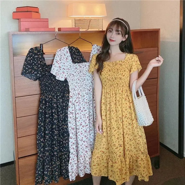 2025 printemps été nouvelle robe femmes Mini robes femme à manches courtes buste élastique imprimé fleuri plissé dos nu tenue décontractée