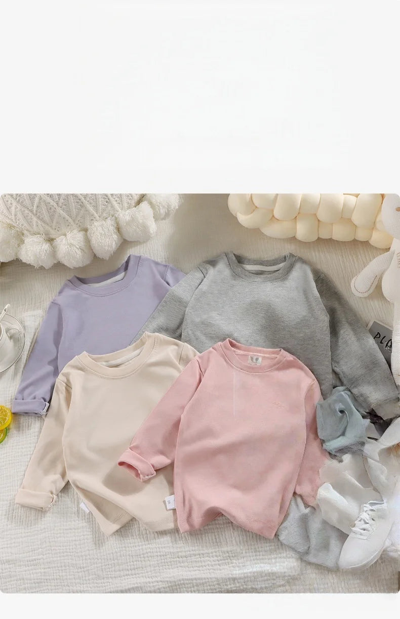 2026 printemps tout nouveau à manches longues garçons filles T-Shirt col rond coton enfants bref Style coréen Base hauts chemise pour garçons vêtements T-Shirt