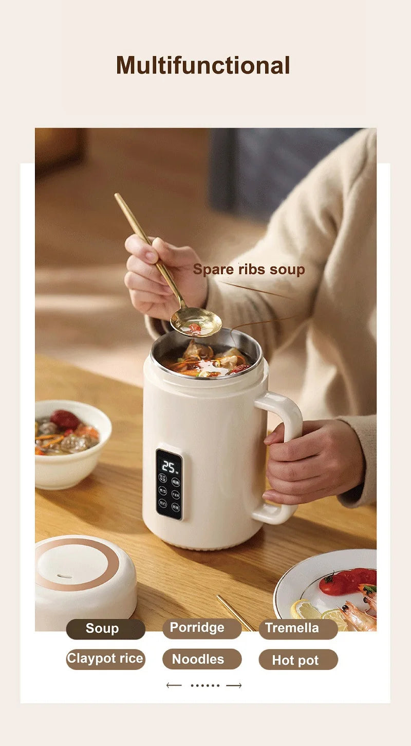 Bouilloire électrique 500W 12h, Pot spécial pour bouillie de rendez-vous, tasse de santé Portable en acier inoxydable 304, cuiseur à riz multifonctionnel 1L