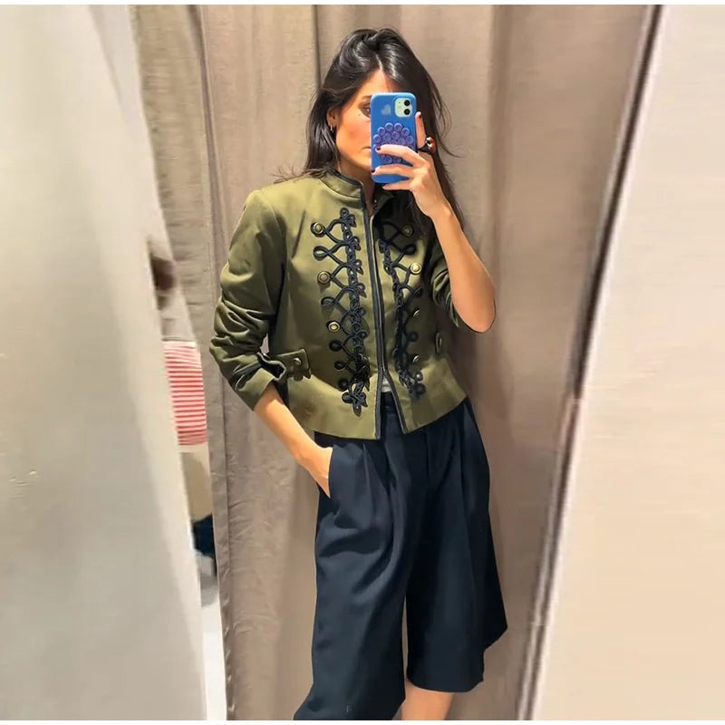 Veste élégante en Satin à boutons grenouille pour femme, col montant, manches longues, Slim, décontractée, manteau de fête de rue, hauts de bureau, printemps 2026