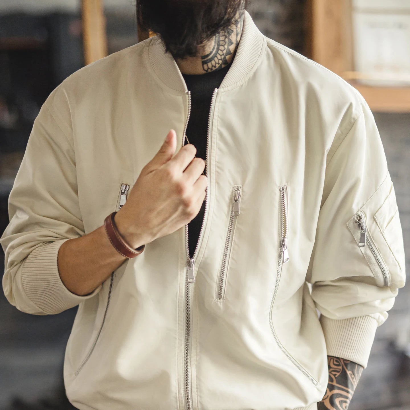Maden – veste de pilote Vintage L2B pour hommes, blanche, légère, bombardier de vol, courte, fermeture éclair, manteau de Baseball décontracté pour printemps et automne