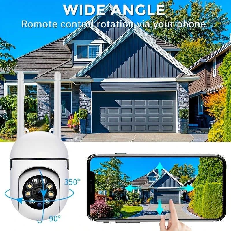 Caméra de sécurité WiFi intérieure/extérieure sans fil 1080P HD, 2 pièces, Vision nocturne couleur, Audio bidirectionnel, 360 °   Panoramique/inclinaison/Zoom, Mo