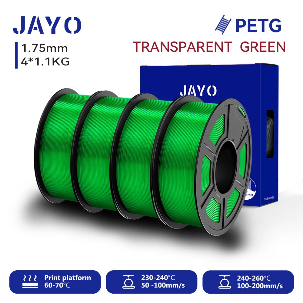 JAYO-Filament PETG pour imprimante 3D FDM, matériel d'impression 3D soigneusement enroulé, 2 rouleaux, 1.75mm, 2.2kg par ensemble