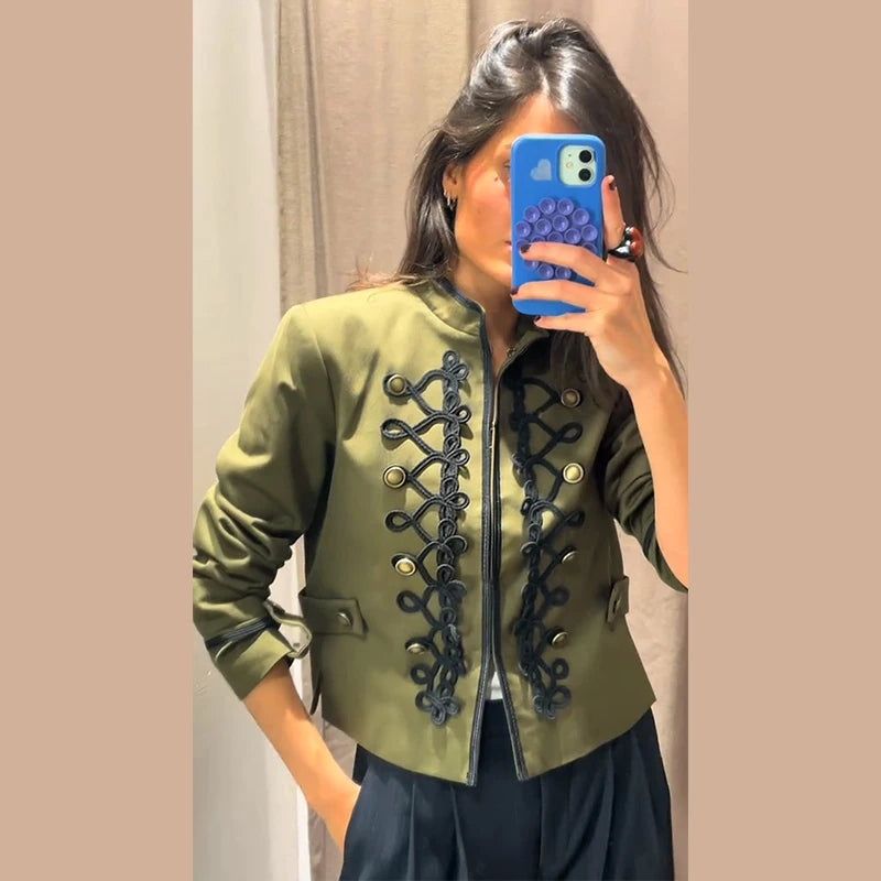 Veste élégante en Satin à boutons grenouille pour femme, col montant, manches longues, Slim, décontractée, manteau de fête de rue, hauts de bureau, printemps 2026