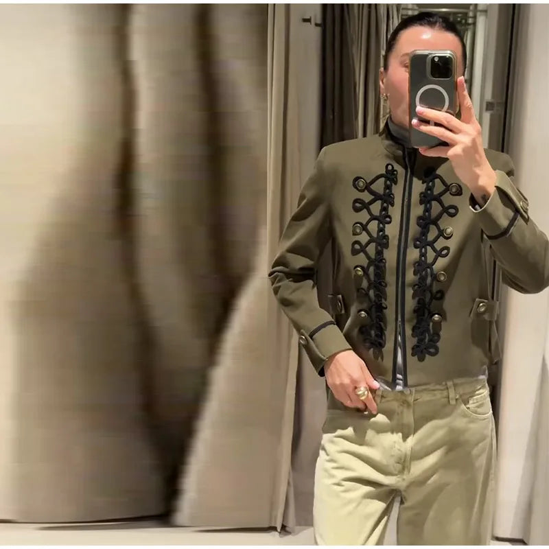 Veste élégante en Satin à boutons grenouille pour femme, col montant, manches longues, Slim, décontractée, manteau de fête de rue, hauts de bureau, printemps 2026