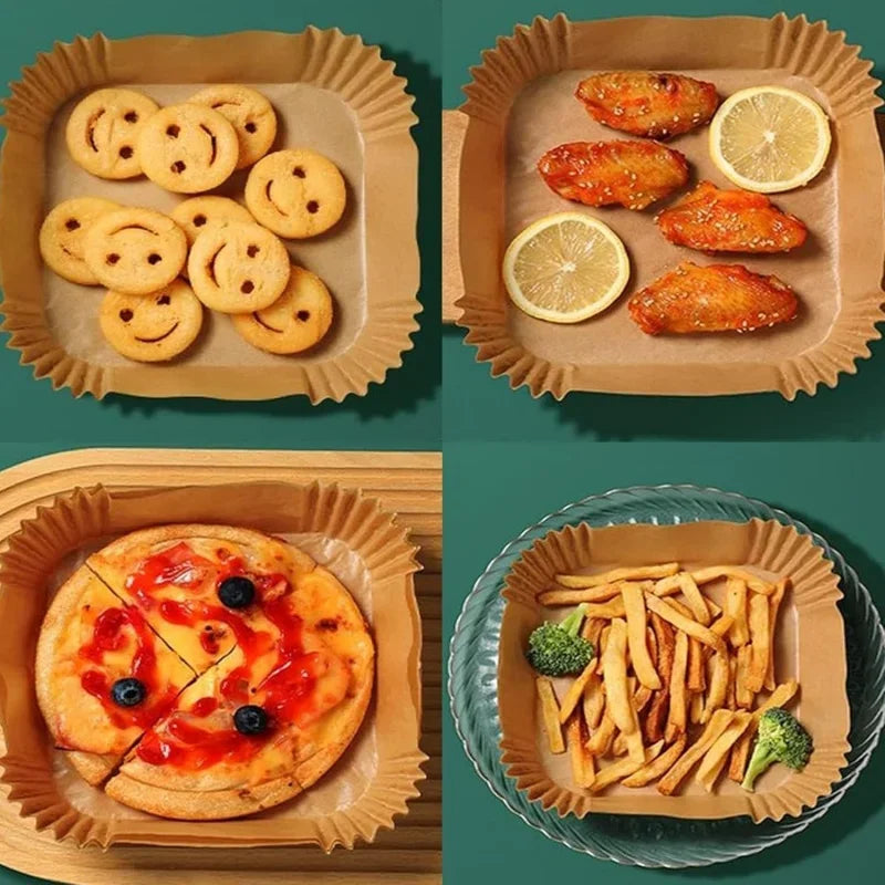 Doublures antiadhésives pour friteuse à Air, 100 pièces, papier parchemin étanche à l'huile, cuisson, rôtissage au micro-ondes, accessoires pour friteuse à Air prédécoupée