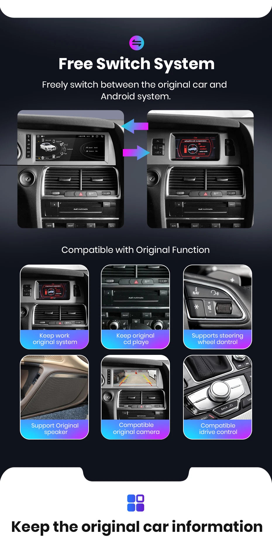 Junsun autoradio sans fil CarPlay Android Auto pour Audi Q7 4L 2006-2015 MMI 2G 3G 8 cœurs 4G WiFi BT GPS écran tactile Autoradio