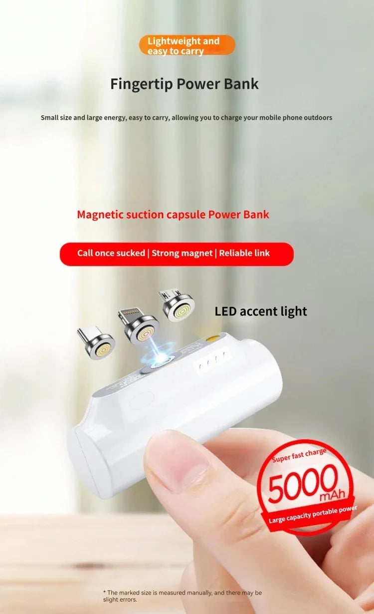 Mini batterie externe à Capsule magnétique 5000mAh, chargeur d'urgence, batterie externe de secours adaptée à la type-c Xiaomi iphone 12 pro