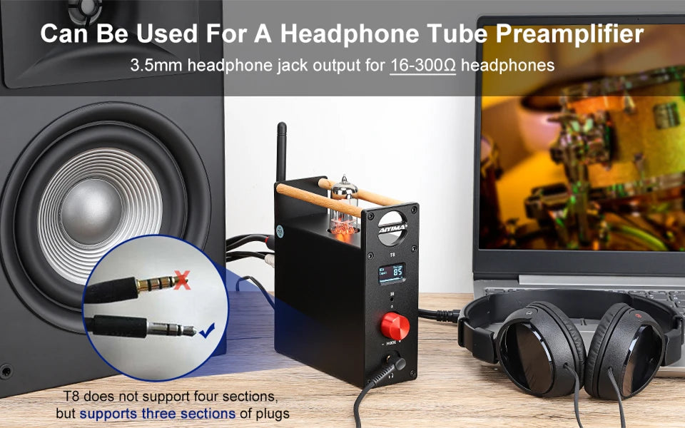AIYIMA-Amplificateur à Tube Audio T8, Préamplificateur Bluetooth, Décodeur HIFI, Sauna, Téléphone, Ampli, Radiateur USB, Entrée Coaxiale Optique RCA