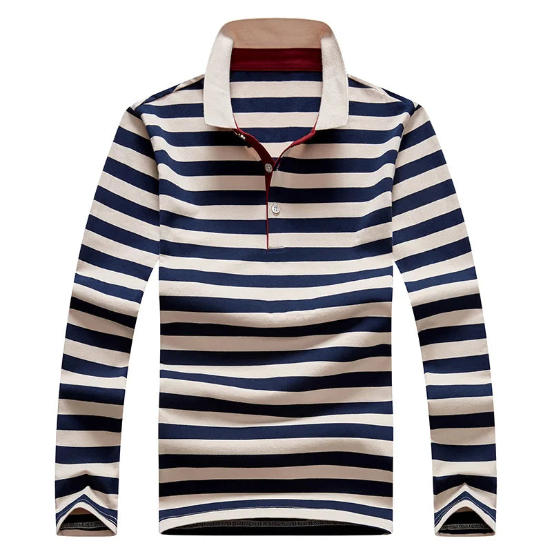 Polo à manches longues brodé en coton pour hommes, t-shirt à rayures, mode décontractée, t-shirt d'affaires, printemps, automne
