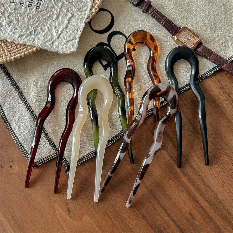 Fourchette à cheveux en forme de U, épingle à cheveux en acétate d'écaille de tortue en acrylique, couvre-chef géométrique, bâtons pour femmes et filles, accessoires pour cheveux