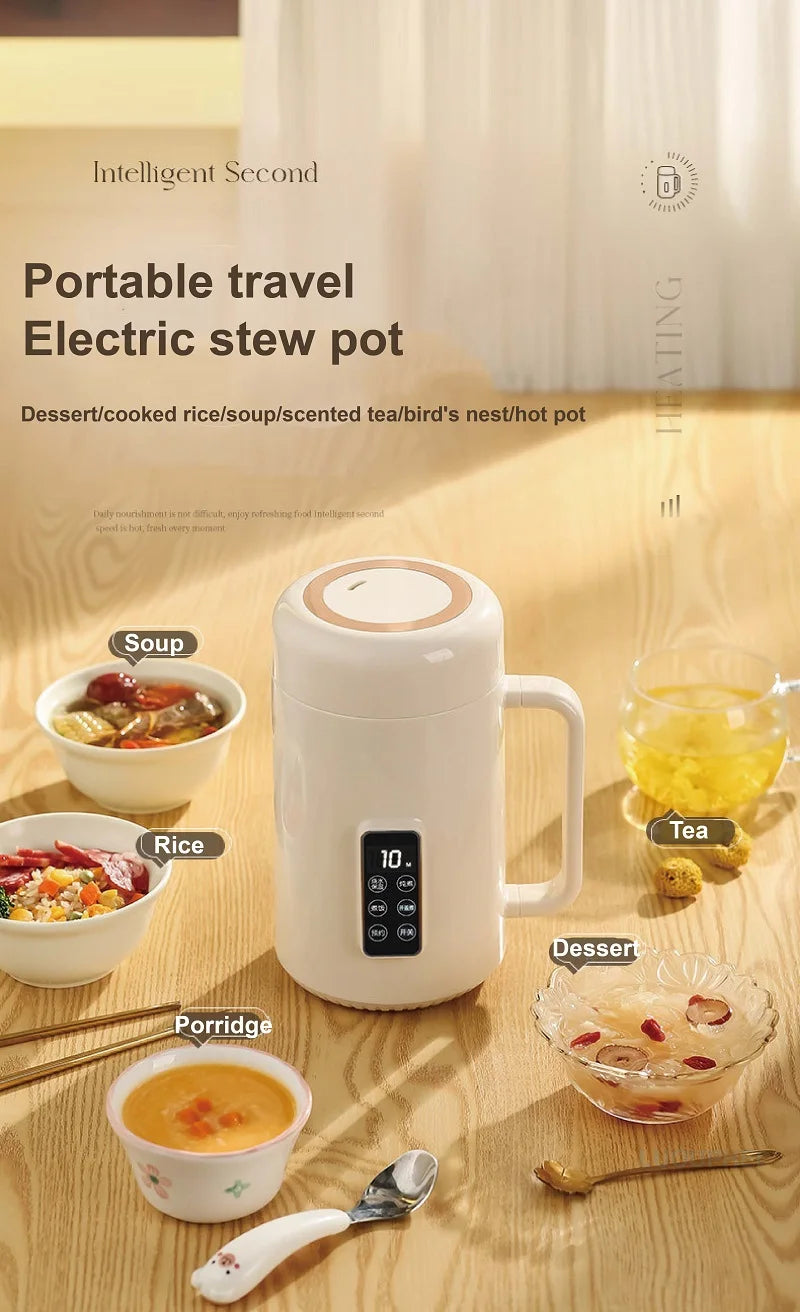 Bouilloire électrique 500W 12h, Pot spécial pour bouillie de rendez-vous, tasse de santé Portable en acier inoxydable 304, cuiseur à riz multifonctionnel 1L