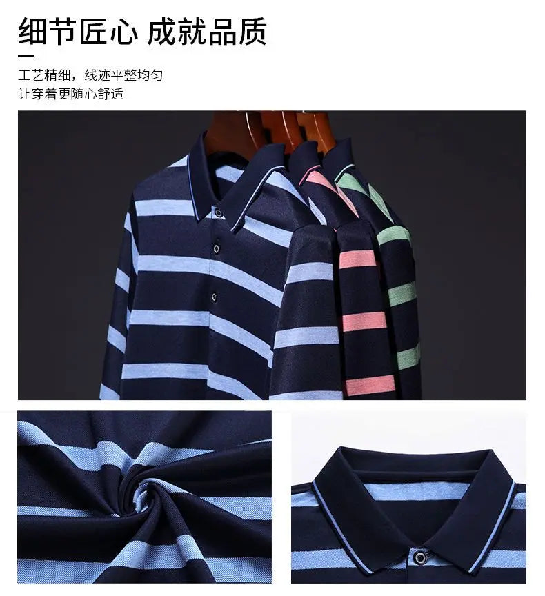 Polos rayés à manches longues pour hommes, Streetwear décontracté, Vêtements d'affaires, Mode coréenne, Polyvalent, Nouveau, Automne, Printemps