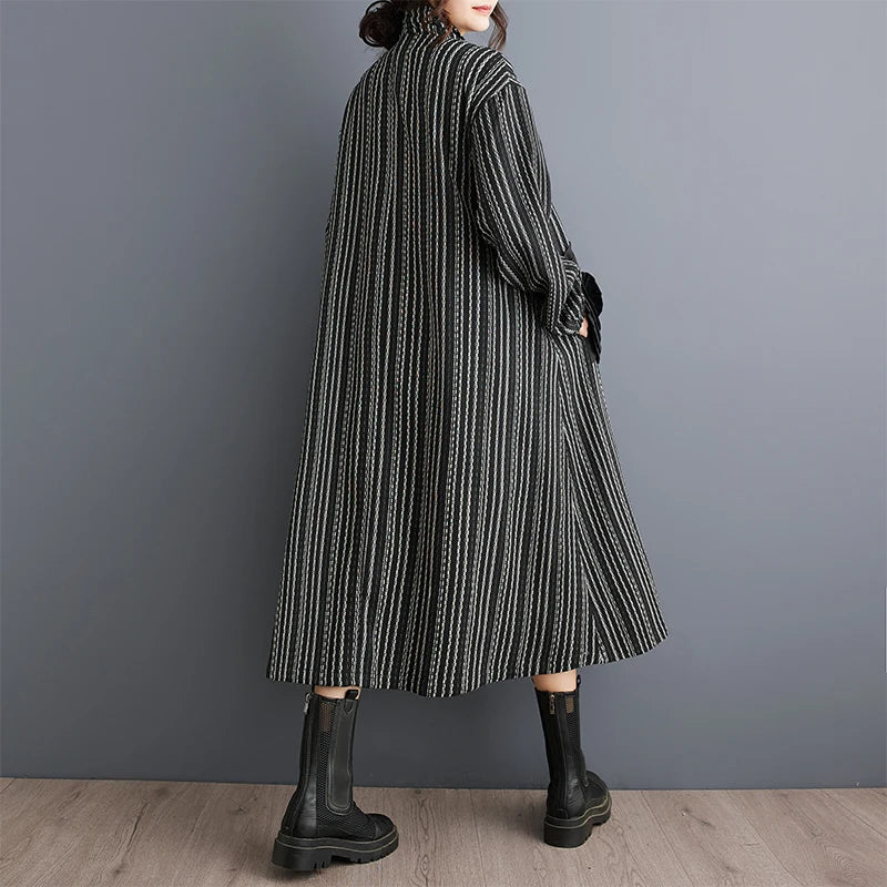 Manteau long à rayures vintage pour femmes, cardigan à fleurs patchwork, décontracté, printemps, automne, 2025