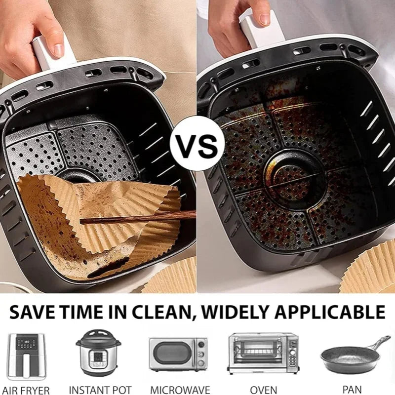 Doublures antiadhésives pour friteuse à Air, 100 pièces, papier parchemin étanche à l'huile, cuisson, rôtissage au micro-ondes, accessoires pour friteuse à Air prédécoupée