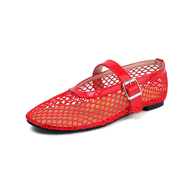 LeShion de Chanmeb marque maille Net ballerines chaussures pour femmes sangle boucle respirant Cool printemps été INS ballerine chaussures 43