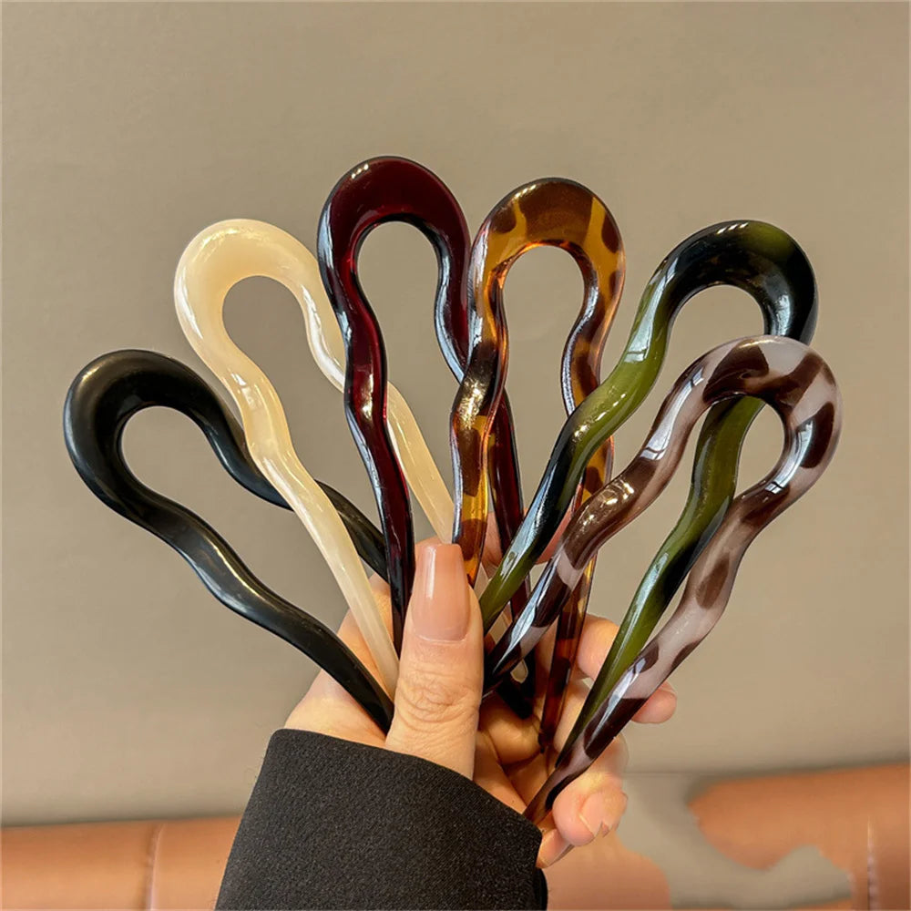 Fourchette à cheveux en forme de U, épingle à cheveux en acétate d'écaille de tortue en acrylique, couvre-chef géométrique, bâtons pour femmes et filles, accessoires pour cheveux