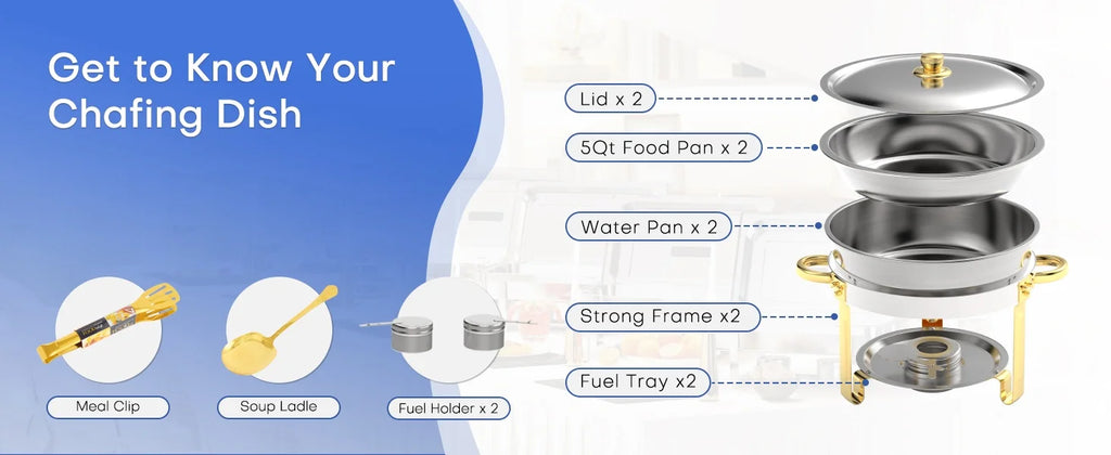 ROOMARK – ensemble de Buffet à réchaud 9QT, chauffe-catering en acier inoxydable de haute qualité, ensemble complet avec cadre épais pour fête de mariage