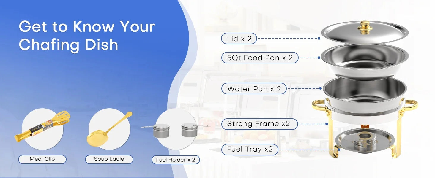 ROOMARK – ensemble de Buffet à réchaud 9QT, chauffe-catering en acier inoxydable de haute qualité, ensemble complet avec cadre épais pour fête de mariage